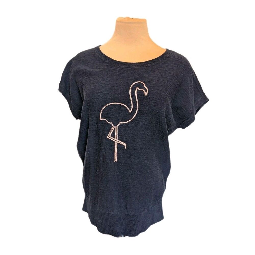 Loft Flamingo Navy Top Sleeveless Soft 100% Cotton Women's Medium Casual